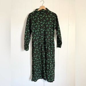 Vintage Christmas dress holly print long sleeve mock neck midi 100% cotton